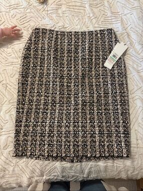 Calvin Klein Black and Cream Tweed Pencil Skirt